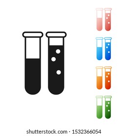 BlackTest tube and flask chemical laboratory test icon isolated on white background. Laboratory glassware sign. Set icons colorful. Vector Illustration