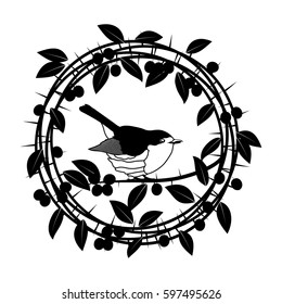 Blackthorn berries branches and leaves frame. Vector illustrations vintage design