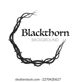 Blackthorn branches with thorns set. Row tattoo ornament. Set of lines isolated on white background