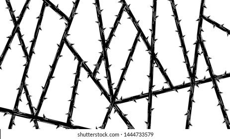 Blackthorn branches with thorns stylish endless background. Horror style horrible. Vector illustration.