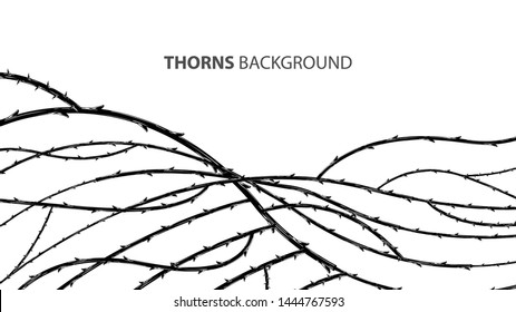 Blackthorn branches with thorns stylish endless background. Horror style horrible. Vector illustration.