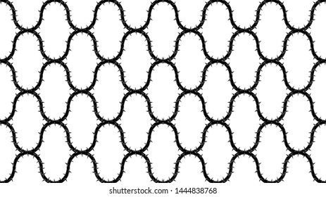 Blackthorn branches with thorns wave pattern stylish endless background. Horror style horrible. Vector illustration.