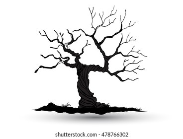 Black-tree, Branch Silhouette  over white background,
