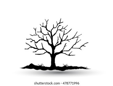 Black-tree, Branch Silhouette  over white background,