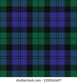 Blackwatch's modern tartan. Seamless pattern of a traditional Scottish tartan of Blackwatch's clan for fabric, kilts, skirts, plaids. Frequent, small weaving.