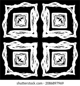 Patrón De Motivos Resumen Blanco-Negro. Decoración de interiores, exteriores, alfombras, textiles, prendas de vestir, tela, seda, mosaico, plástico, papel, envuelto, tapicería, almohada, sofás, fondo, etc.