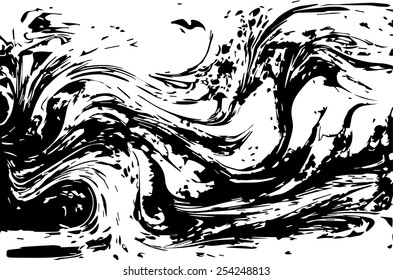 black-white amazing artwork texture ebru,  drawing on the water abstract background