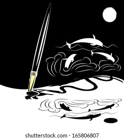 a black-white background with a abstract brush