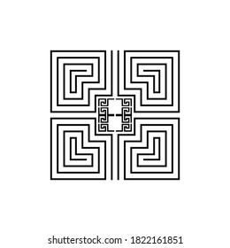 Black-white background from the pattern. Vector graphics for decoration. Set of frames for photos, labels, pictures. Labyrinth.