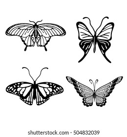 Black-white butterfly logo set, vector illustration isolated on background