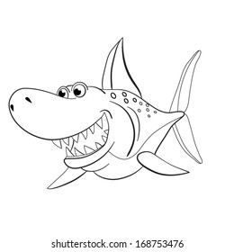 black-white cartoon dental shark on white background
