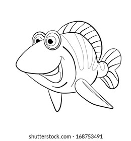 Blackwhite Cartoon Smiling Fish On White Stock Vector (Royalty Free ...