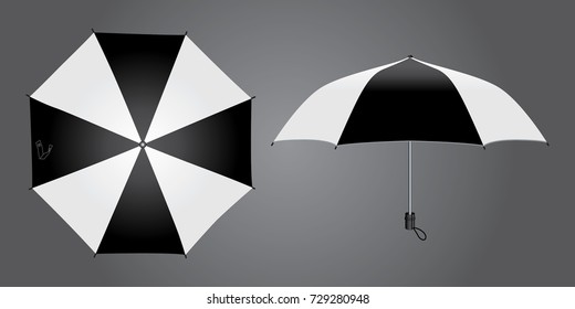 Black-White Compact Small Umbrella Rain Design on Gray Background, Vector File.