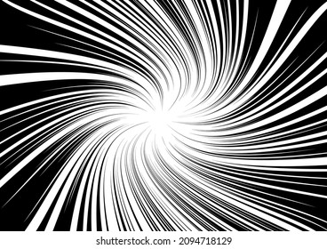 Contraste blanco-negro Fondo de los rayos dispuestos en círculo. Ilustración de un destello o un resplandor. Concentración en el centro de la composición. Para varios diseños gráficos. Ilustración del vector