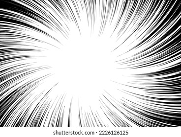 Contraste blanco-negro Fondo de los rayos dispuestos en círculo. Ilustración de un destello o un resplandor. Concentración en el centro de la composición. Para varios diseños gráficos. Ilustración del vector
