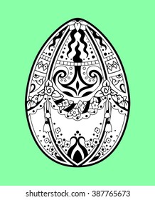 Black-white decorated egg in zentangle style - a symbol of Easter, coloring page, Hand drawn decorative elements in vector