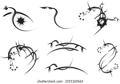 Black-white decorative floral elements for tattoos. Floral motifs and frames for fabric products, wallpaper, logos, textiles, fashion trends, prints, embroidery, web icons, jewelry, etc. Vintage style