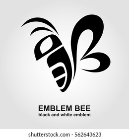 Black-white emblem bee, Stylized nature elements image, Vector Eps 10