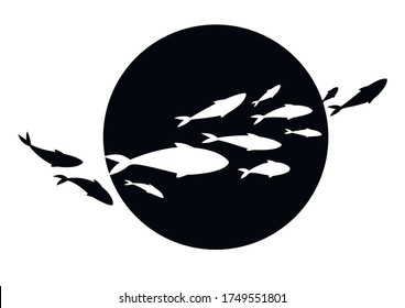 Black-white fish banner. Fish label. Fish logo design for fish merchant or seafood restaurant. Vector illustration.