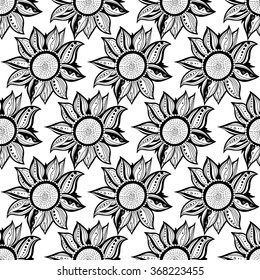 Black-white floral magic seamless pattern. Vector illustration.