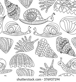 Blackwhite Graphic Sea Shells Snails Isolated Stock Vector (Royalty ...