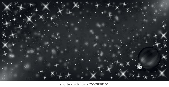 Black-White grunge Christmas background, Christmas wishes background, Winter Snowfall Christmas background, Flying snow flakes and stars on winter Black-White background. snowflake template.