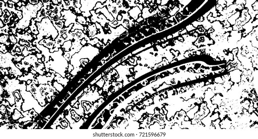 Black-white grunge vector background. Texture monochrome widescreen from stains and cracks. Abstract elements for design and printing