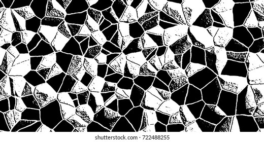 Black-white grunge vector background. Texture monochrome widescreen from stains and cracks. Abstract elements for design and printing