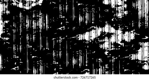 Black-white grunge vector background. Texture monochrome widescreen from stains and cracks. Abstract elements for design and printing