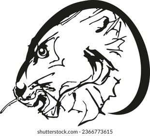 Black-white lion head for tattos or prints on T-shirts. Character lion profile for fabric products or wallpapers, logos, textiles, fashion trends, interior solutions, covers, emblems, stikers, etc.