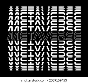 Schwarz-Weiß-Metaverse-Textdesign. Metaverse Wörter mit Mischeffekt auf schwarzem Hintergrund. Zukunftstechnologie-Konzept.