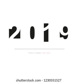 Black&white new year card with cutout numbers