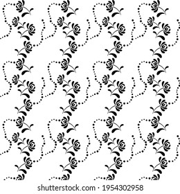 Black-white pattern Flowers. Art style. Wallpaper for the bedroom.