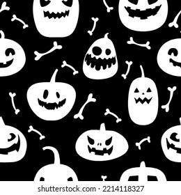 	
Black-white pattern with pumpkins and bones