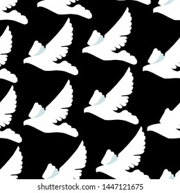 Black-white pigeons seamless pattern. Peacefull illustration