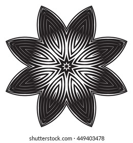 The black-white round floral pattern. Geometric fashion pattern. The circular pattern. Decorative items to decorate your work