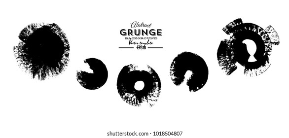 Black-White Round Grunge Overlay Element. Circle Pattern, Logo, Badge, Label, Icon. Abstract Distress Texture Backdrop. Dirty Vintage Monochrome Vector Illustration Background. Brush Strokes Template