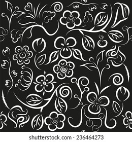 black-white seamless floral pattern