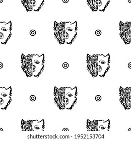 Black-white seamless pattern with a dog's face. Good for clothing and textiles. Vector 