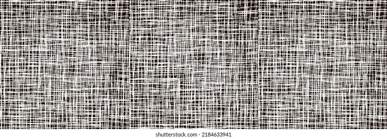 Black-white seamless pattern imitating burlap or gauze. Hessian sackcloth woven background. Homespun rough jute linen fabric. Cotton tablecloth. Worn canvas texture.