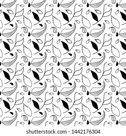 Black-white seamless pattern with leaves