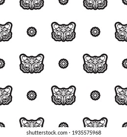 Color blanco-negro Sombreado de la cara de búho en estilo boho. Bien por la ropa y los textiles. Ilustración vectorial.