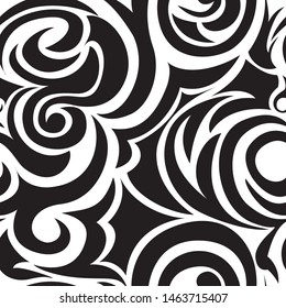 Black-white seamless pattern of spirals and curls. Decorative ornament for background.EPS 10 vector