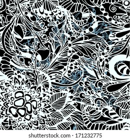 Black&white seamless zentangle floral background