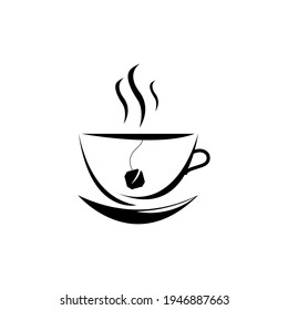 Black-white silhouette of a cup of tea on a white isolated background. Flat design. Icon, sign, etc. For a wide range of applications in design.