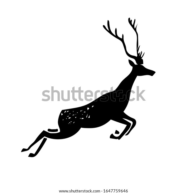 白黒のシルエット 走る鹿の絵 洞窟の絵 ベクターイラスト のベクター画像素材 ロイヤリティフリー