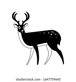Black-white sketch of fallow deer. Logo, emblem, sign, symbol. Vector illustration.