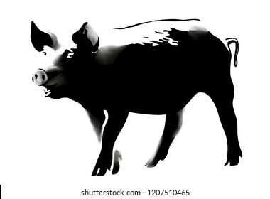 Black&White sketch of pig. Hand drawn vector illustration