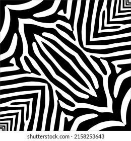 Black-White Stripes Lines Motifs Pattern Inspired by Zebra. Decoration for Interior, Exterior, Carpet, Textile, Garment, Cloth, Silk, Tile, Plastic, Paper, Wrapping, Wallpaper, Pillow, Background, Ect