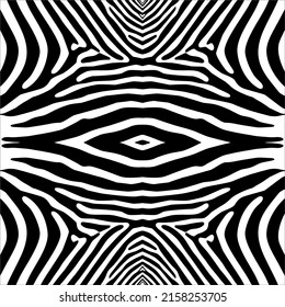 Patrón de motivos de rayas blanco-negro inspirado en cebra. Decoración de interiores, exteriores, alfombras, textiles, prendas de vestir, tela, seda, mosaico, plástico, papel, envuelto, tapicería, almohada, fondo, etc.